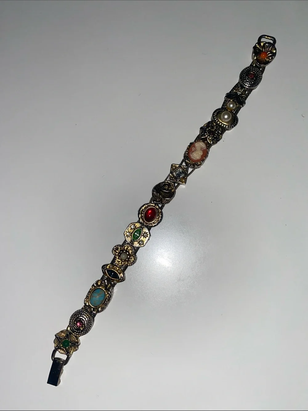 Vintage Multistone Gold-Tone Charm Bracelet - Multi Color
